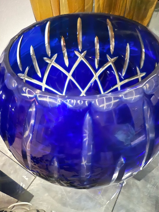 Cobalt Blue Cut Glass 2 Vases